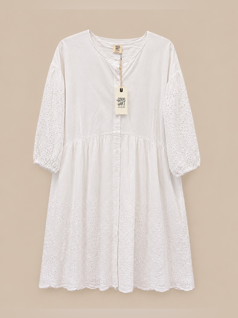 The Good Hart White Eyelet Button-Front Summer Dress